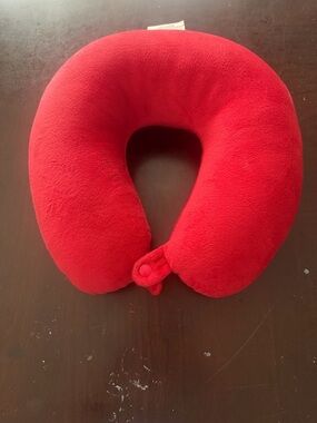 Plush Red U-Shaped Travel Neck Pillow with Snap